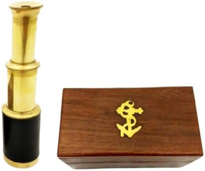 6 Inch Brass Handheld Telescope with Wooden Box