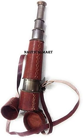 Antique Spyglass Telescope with Leather Lens Cap and Brass Frame