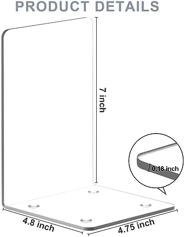 VFINE Clear Acrylic Bookends 4 Piece Set