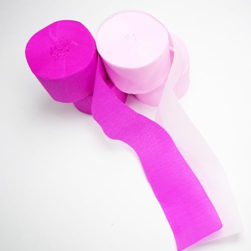Humyeam Crepe Paper Streamers 4 Rolls 328ft Light Pink and Rose Red