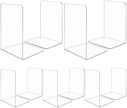 10 Piece Clear Acrylic Book Ends Set for Shelves