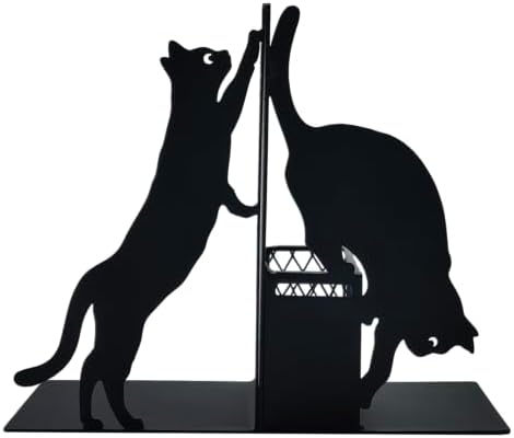 Cat Book Ends with Pen Holder for Desk and Bookshelf
