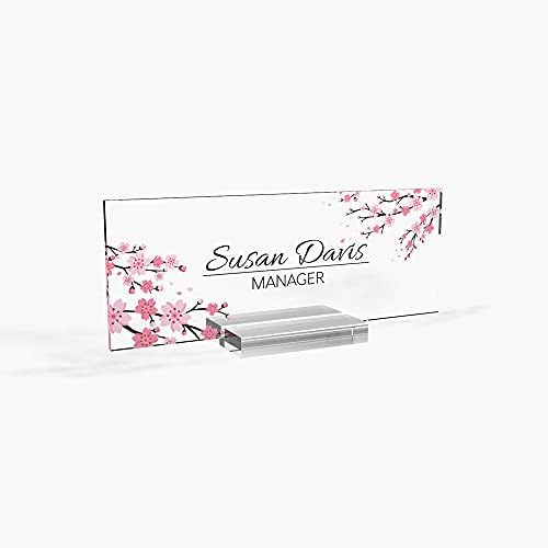 Personalized Office Name Plate with Cherry Blossom Design