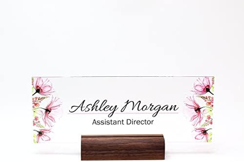 Personalized Desk Name Plate with Cherry Blossom Design