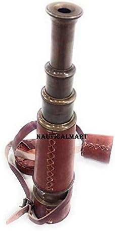 Antique Spyglass Telescope with Leather Lens Cap and Brass Frame