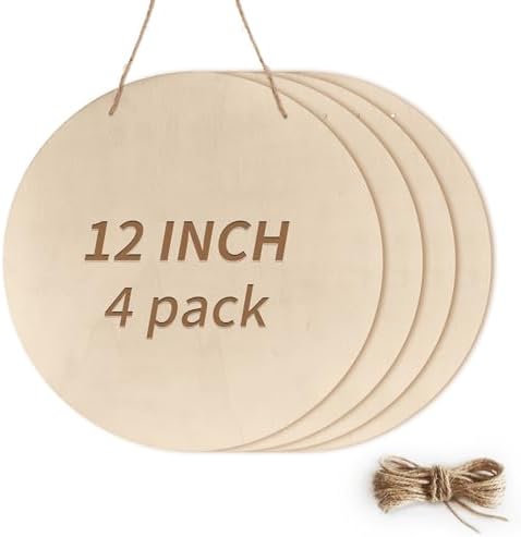 4Pcs 12 Inch Unfinished Wood Circles for Crafts