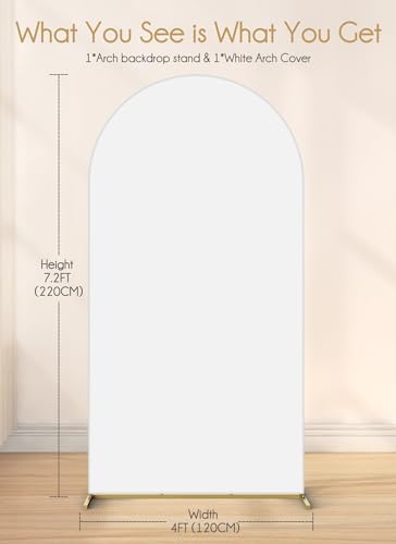 Minetom 72FT Metal Backdrop Stand with Wedding Arch Cover Spandex White