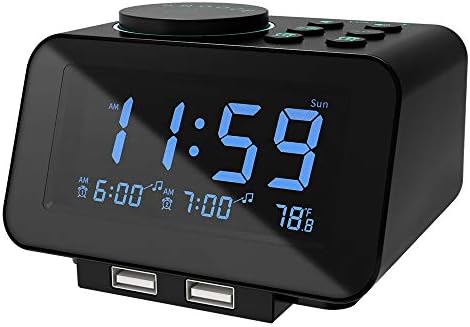 uscce Digital Dual Alarm Clock Radio with Dimmer and Thermometer