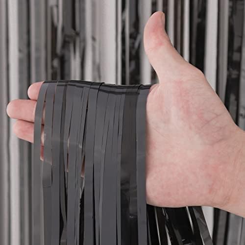 3 Pack Foil Fringe Curtains 33x82 Feet Black Backdrop for Parties