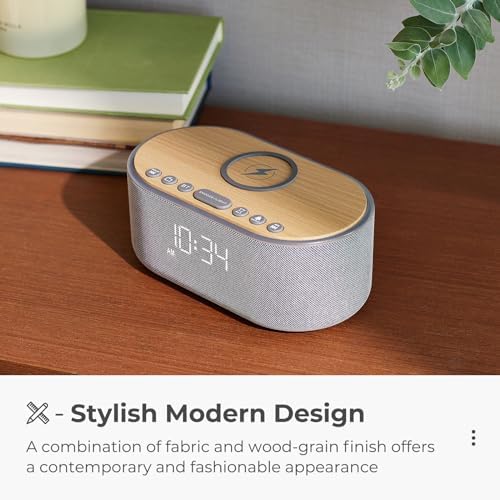 Bluetooth FM Radio Alarm Clock with 10W Speaker and Wireless Charging