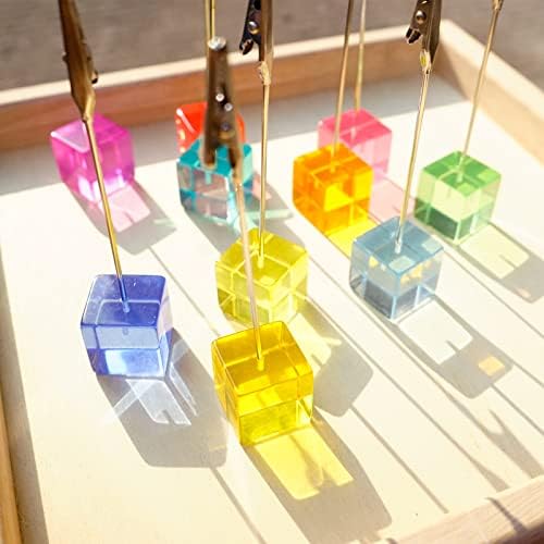 Rainbow Polaroid Photo Clip Stand with Clear Cube Base 10 pcs