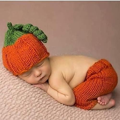 Coberllus Newborn Halloween Pumpkin Outfit for Baby Photo Shoot