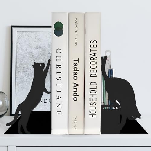 Cat Book Ends with Pen Holder for Desk and Bookshelf
