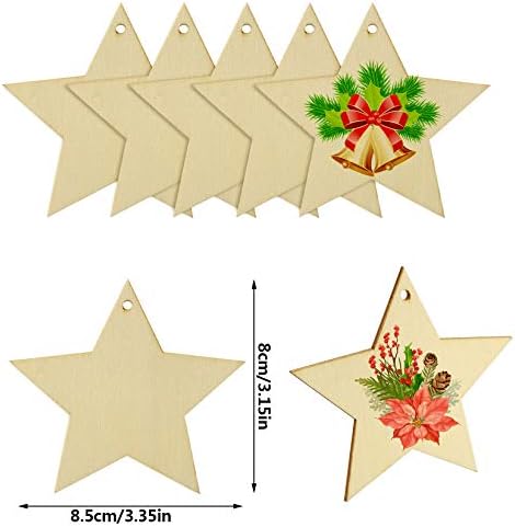 50 Pieces Natural Wooden Star Cutouts for Christmas and DIY Crafts