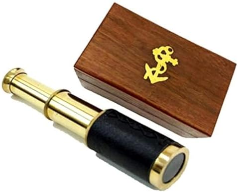 6 Inch Brass Handheld Telescope with Wooden Box