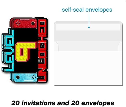 Video Game Birthday Invitations with Envelopes 20 Pack