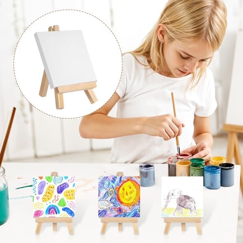 24 Pack Mini Canvases 3x3 Inch with Easel Set for Art
