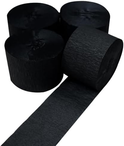 AOODOOM Crepe Paper Streamers 4 Rolls Black Party Decorations