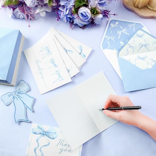 60 Blue Bow Thank You Cards with Envelopes 4x6