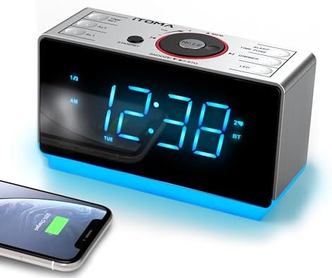 iTOMA Alarm Clock Radio with Bluetooth Speaker and Night Light CKS708