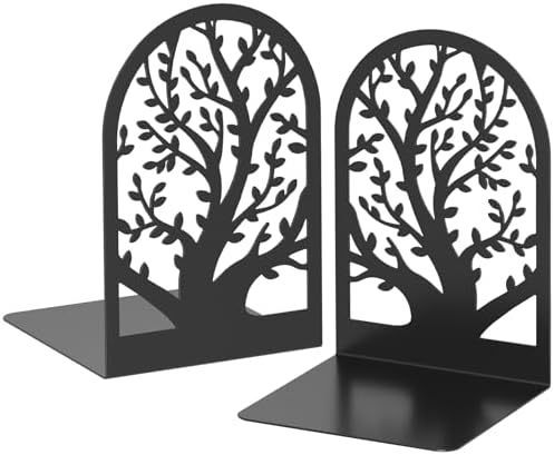 VFINE Tree Bookends 1 Pair Black Metal for Shelves