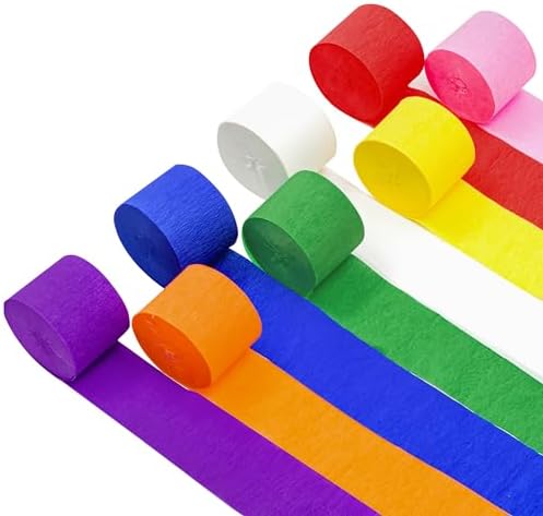 Suaxova Crepe Paper Streamers 8 Rolls Rainbow Party Decorations