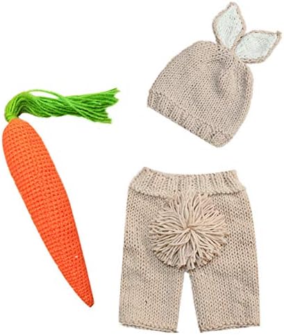 Newborn Baby Easter Outfit Crochet Knit Carrot Rabbit Beanie Pants Hat Set