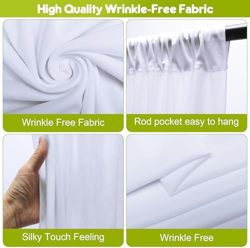 Wokceer 10x8FT White Backdrop Curtain 2 Panels Wedding Photo Background