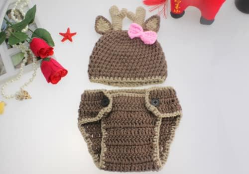 Vomdrok Newborn Christmas Deer Hat Pants Set for Babies