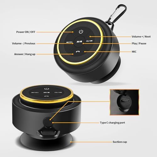 Bluetooth Shower Speaker with Carabiner IP67 Waterproof