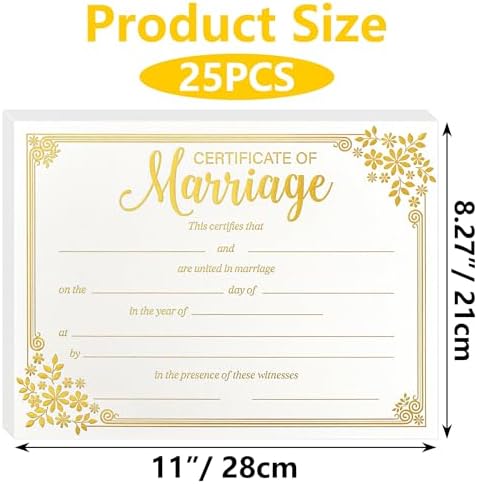 Lesnala 25Pcs Gold Foil Wedding Certificate Blank Paper for Ceremony