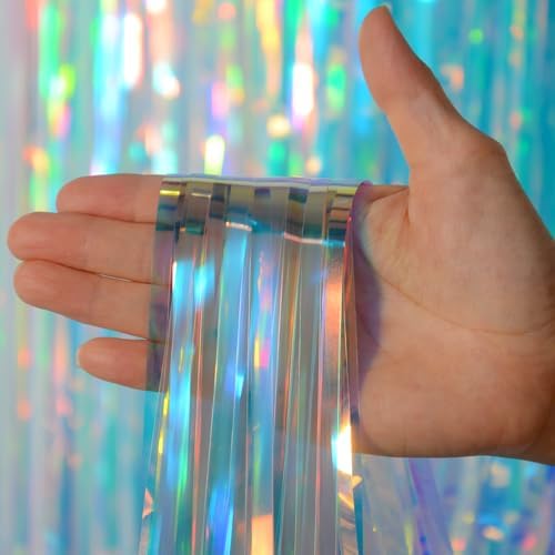 Melsan Iridescent Foil Fringe Backdrops - 2 Pack 32 x 65 ft