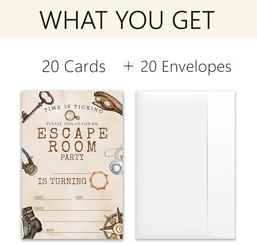 Escape Room Birthday Invitations 20 Cards 4x6 with Envelopes