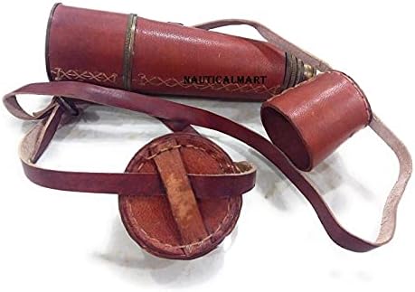 Antique Spyglass Telescope with Leather Lens Cap and Brass Frame