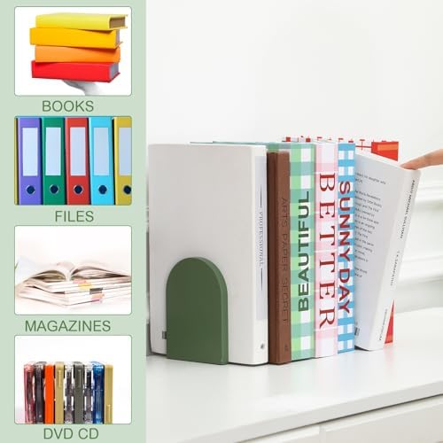 Honoson 4 Pcs Sage Green Wooden Bookends