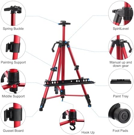 PATIKIL Artist Easel Stand Red Adjustable Height