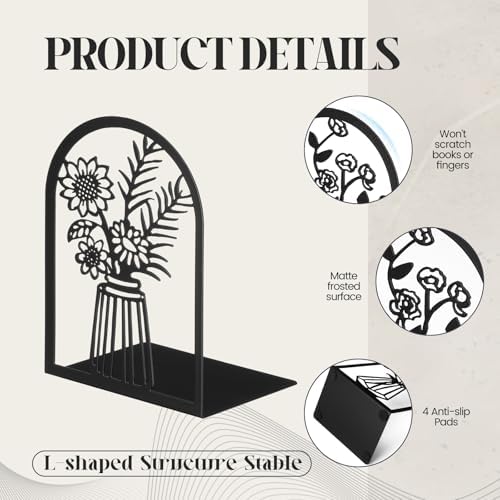 Feifeiya 6 Pair Black Metal Bookends Set