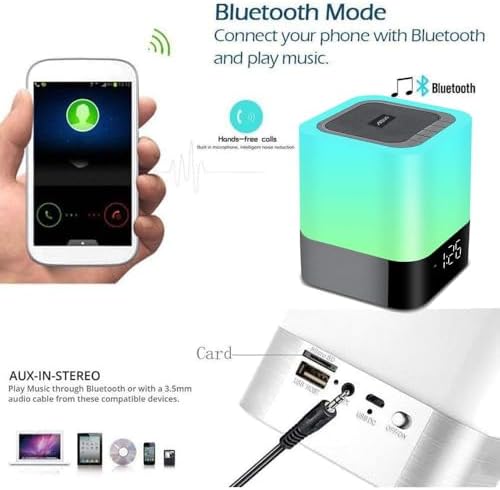 Aisuo 5 in 1 Night Light Bluetooth Speaker with Calendar Alarm Clock
