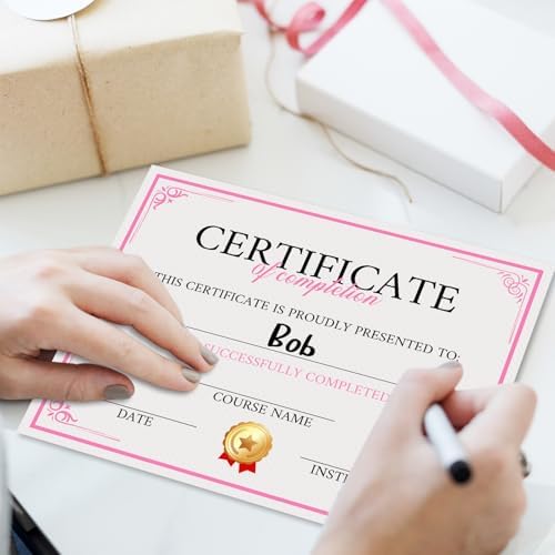 25 Pink Completion Certificates for Awards and Recognition