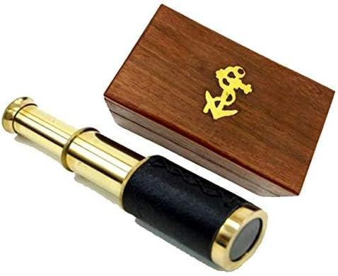 6 Inch Brass Handheld Telescope with Wooden Box