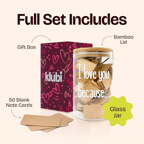 Love Note Jar with 50 Cards for Romantic Messages and Expressions