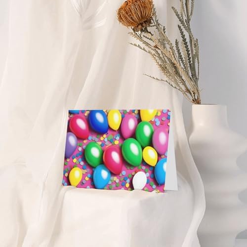 PHAYAH Balloons Confetti Holiday Cards 10 Pack with Gray Envelopes