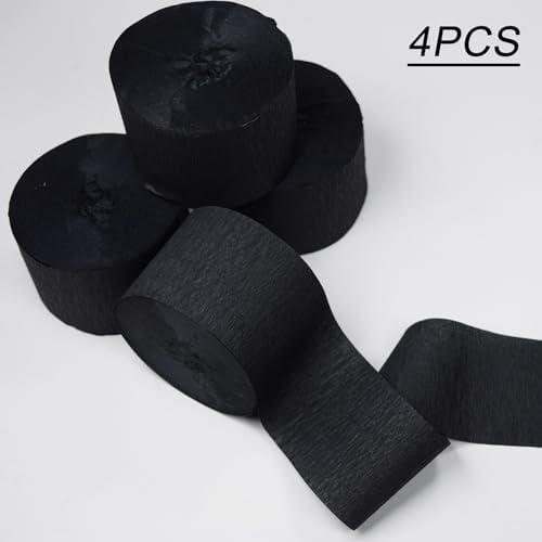 AOODOOM Crepe Paper Streamers 4 Rolls Black Party Decorations
