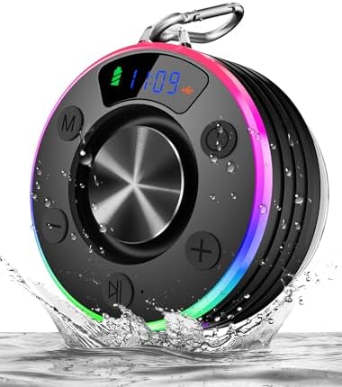 Bluetooth Shower Speaker Waterproof with RGB Lights and FM Radio