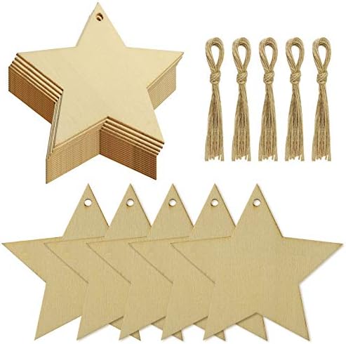 50 Pieces Natural Wooden Star Cutouts for Christmas and DIY Crafts