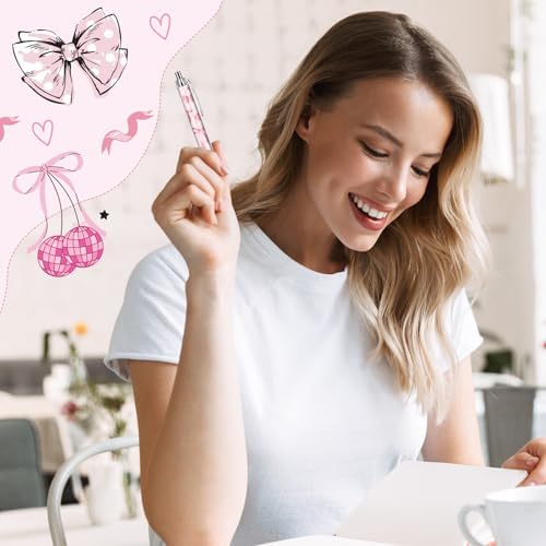 Pink Ballpoint Pens Favors - 24 Pcs Retractable Cute Bow Tie Design Pens