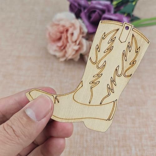 20pcs Wood Cowboy Boots DIY Cutouts Hanging Ornaments with Jute Twine