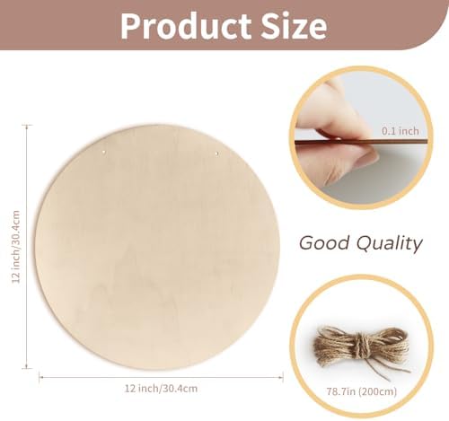4Pcs 12 Inch Unfinished Wood Circles for Crafts