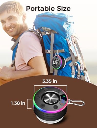Bluetooth Shower Speaker Waterproof with RGB Lights and FM Radio