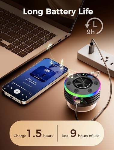 Bluetooth Shower Speaker Waterproof with RGB Lights and FM Radio
